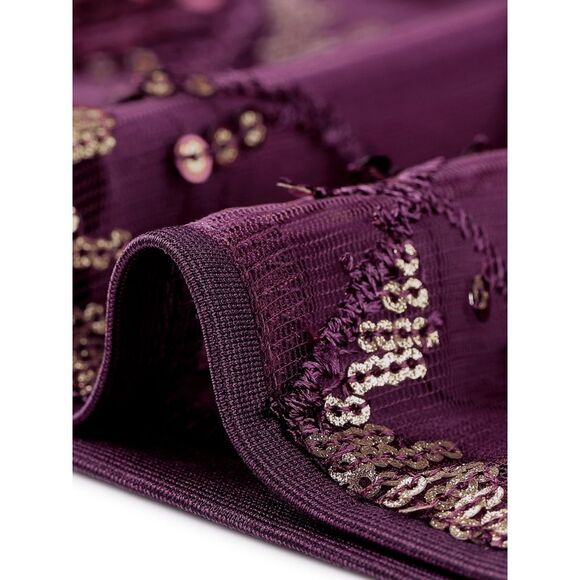 Sequin Shiny Glitter Crop Top Short Sleeves Party Tassel T-Shirt Deep Purple - Picture 5 of 6